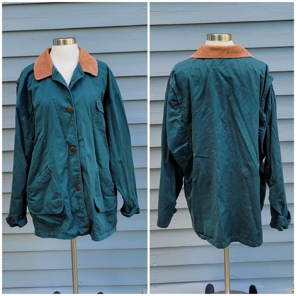 Vintage 90s y2k Outbrook Forest Green Plaid Lined Chore Work Farm Coat Jacket Lg - Picture 6 of 6